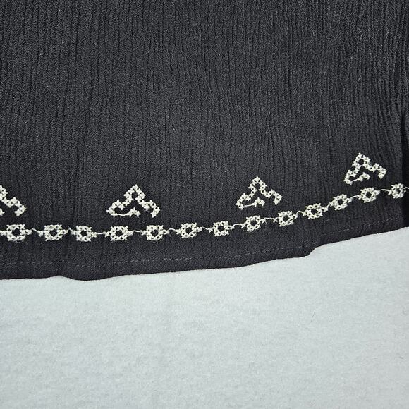 Dressbarn Embroidered Blouse Gauze Tunic 3/4 Sleeve Boho Lagenlook Crinkle Tie M - Picture 12 of 15